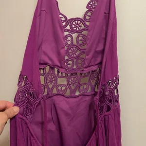 Shinestar Womens Halter Maxi Dress XL Bright Purple Boho Lace Trim Open Back thumbnail 10