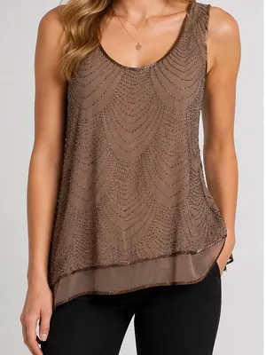 Gold Hawk Metallic Bronze Embellished Beaded Gatsby Blouse Sz S NWT Retail $254 thumbnail 3