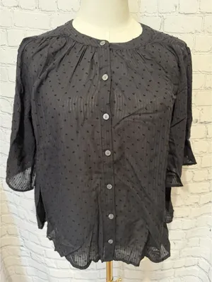 Ann Taylor Loft black textured Swiss dot blouse round neckline lightweight Small thumbnail 1