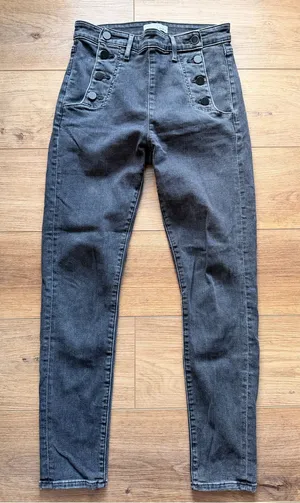 LOFT High-Rise Button Detail Jeans in Washed Black thumbnail 1