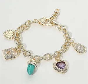 14k Gold Paved Lock Heart Station Bracelet thumbnail 1