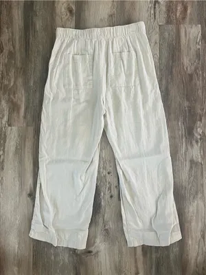 GAP Women's Cream Cropped Drawstring Linen-Blend Pants petite medium thumbnail 4