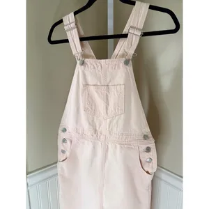 Levi's Hendrix Denim Skirtall Dusty Pink Overall Midi Dress XS thumbnail 13
