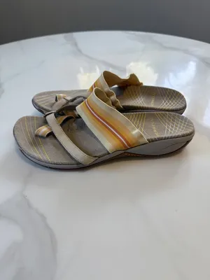 Merrell Women's Tan and Yellow Striped Slip-On Sandals thumbnail 5