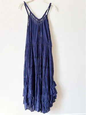 Free People Dolly Bodysuit Navy Size Medium Cottagecore Bohemian Lace Ruffle thumbnail 3