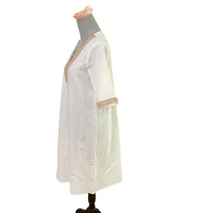 Noracora Women Size S Cotton Shift Dress Mid Sleeve Cream Embroidered Lace Neck thumbnail 3