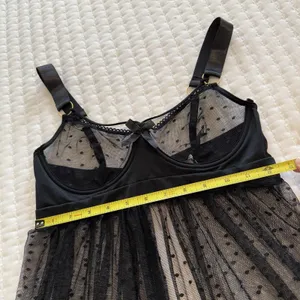 Venus Black Polka Dot Mesh Lace Lingerie Babydoll Slip Sheer Nightie Sz S Small thumbnail 3