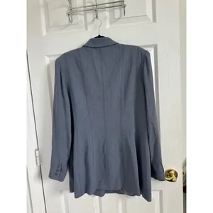 Renfrew Womens Blue Herringbone Longline Blazer Jacket Size 14 Made in USA thumbnail 6