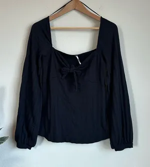 Free People Black Square Tie Neck Blouse thumbnail 1