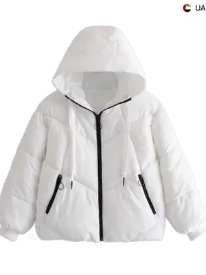 Zara White Hooded Puffer Jacket with Black Zippers thumbnail 1