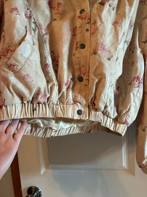 Free People Beige Floral Cropped Bomber Jacket thumbnail 4