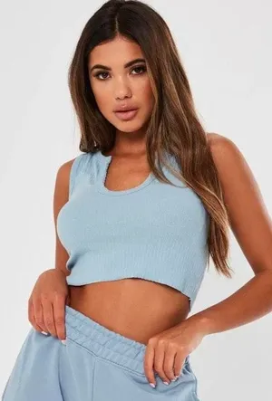Blue Ribbed Notch Neck Tank thumbnail 1