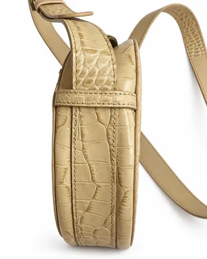Nordstrom Beige Croc Embossed Round Crossbody Bag Gold Hardware Adjustable Strap thumbnail 4
