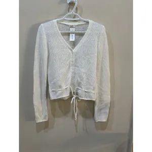 John Galt White Button Front Tie Cardigan Wool Angora Blend White One‎ Size thumbnail 3