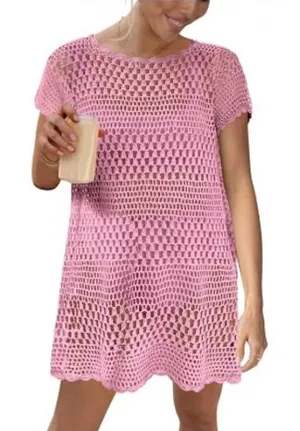 Caracilia Pink Crochet Knit Tunic Top Shirt‎ Dress Size XL thumbnail 1