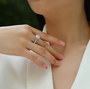 Jo Elegant 6-Prong Round Moissanite Engagement Ring with Pave Band in S925 Sterl thumbnail 2