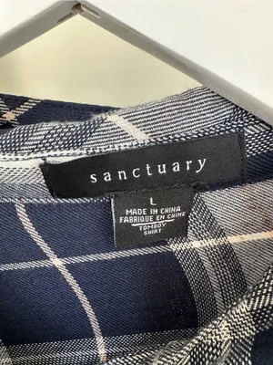 Sanctuary Women’s Navy & White Plaid Button-Up Roll Tab Shirt Size Large thumbnail 7