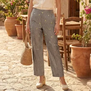 Peter Martin Vintage Silk Trousers Gingham Palm Tree Embroidered Size 8 thumbnail 8