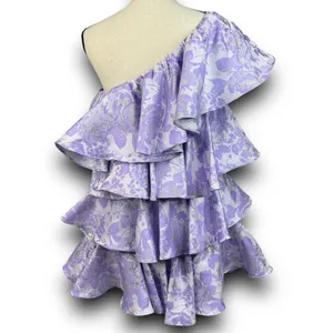 ASOS LUXE Ruffle One Shoulder Jacquard Mini Dress Purple Silver 6 Runs Small thumbnail 5