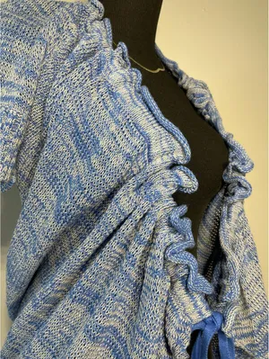Free People Blue Ruched Open Front Cardigan Cotton M Ballet thumbnail 6