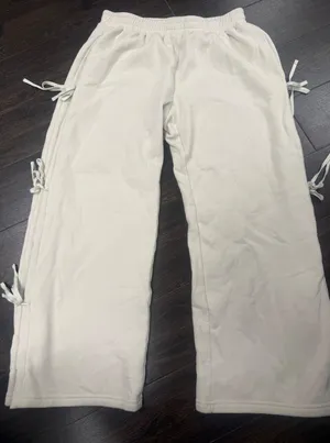 Edikted White Side-Tie Wide-Leg Sweatpants – Size Large thumbnail 1
