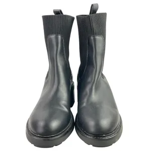 Steve Madden Kiley Womens Black Leather Stretchy Ribbed Knit Sock Ankle Boots 10 thumbnail 2