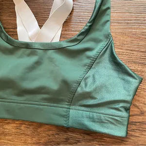 Fabletics Paige Low Impact Sports Bra Green Silver Strappy Back Sz Large thumbnail 7