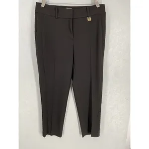 Anne Klein Womens Dress Pants Black Gold Logo Tapered Career Slacks 6 Petite thumbnail 2