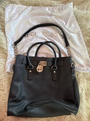 Michael Kors Hamilton Large Saffiano Leather Tote Bag Black Silver Hardware thumbnail 1