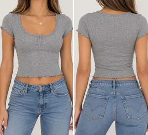 Aeropostale OG Tee Collection Gray Henley Baby Tee Size M Y2K Lettuce Trim thumbnail 2