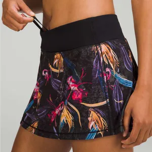 Lululemon Athletica Pace Rival Mid-Rise Skirt Skort Veiled Floral Black Multi 8 thumbnail 2