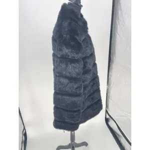 Pamela McCoy Faux Fur Black Jacket Coat Satin Lining Womens XS full‎ zip thumbnail 5