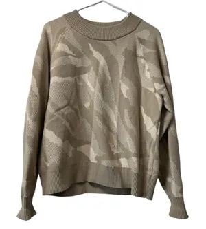 Athleta Jacquard Textured Crew Sweater‎ Small ABSTRACT CREAM #632069 $129 Preppy thumbnail 1