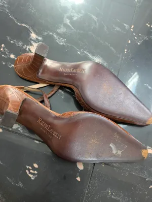 Vintage Ralph Lauren Brown Crocodile Leather Slingback Heels Size 8 thumbnail 6