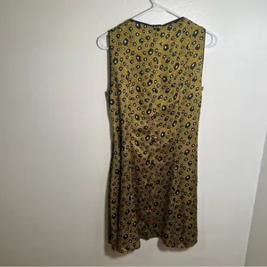 Zara Womens Size Small Sleeveless‎ Shift Dress Yellow Navy White Geo Button Back thumbnail 6