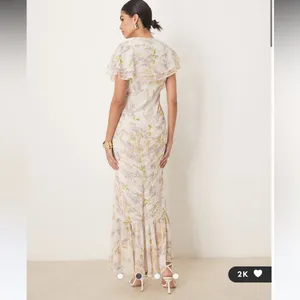 ASOS DESIGN pintuck maxi dress with cape flutter sleeves in wisteria floral prin thumbnail 2