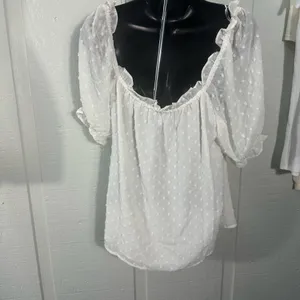 Cece Womens Shirt Puff Sleeve Square Neck Ruffle Dot White Top Size Small NWT thumbnail 6