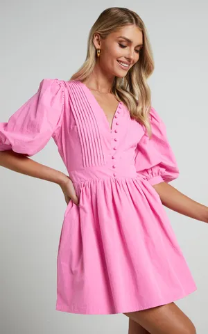 New Showpo Mini Dress Puff Sleeve Poplin Dress MSRP $119 thumbnail 2