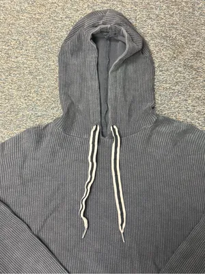 Aerie Charcoal Gray Ribbed Cropped Hoodie Size Small Oversized Pullover thumbnail 5