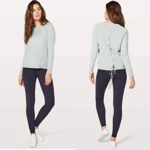 EUC Women Lululemon Gray Merino Wool Tied To You Sweater‎ SIZE 6 Lace Up Back thumbnail 2