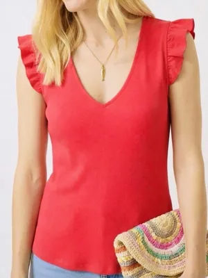 EVEREVE Pink Ruffle Sleeve V-Neck Top Womens Size Small Stretchy Knit Blouse thumbnail 1