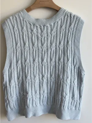 Abercrombie Fitch Cable Knit Sweater Vest Light Blue Women’s XXL thumbnail 5