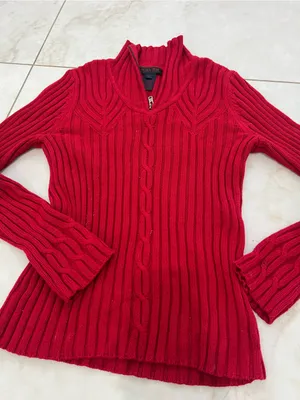 Ralph Lauren Red Knit Quarter Zip Sweater Size Small thumbnail 2