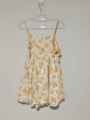 Altar'd State linen Floral Rose Bow Mini Dress Ivory‎ yellow Size large thumbnail 3