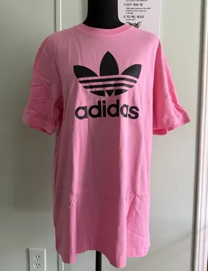 Adidas Pink Tee with Black Trefoil Logo Men’s Size M thumbnail 1