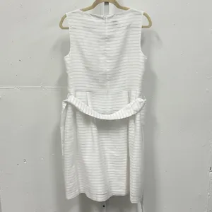 Anne Klein White Horizontal Stripe Sleeveless Fit and Flare Belted Dress Size 10 thumbnail 3