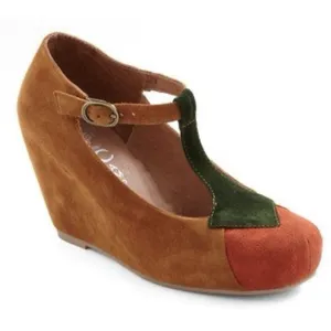 Jeffrey Campbell colorblock suede T-strap wedge shoes Retro Size 6 thumbnail 1