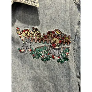 Bobbie Brooks Vintage‎ Embroidered Garden Bears Denim Shirt Womens Large Cottage thumbnail 2