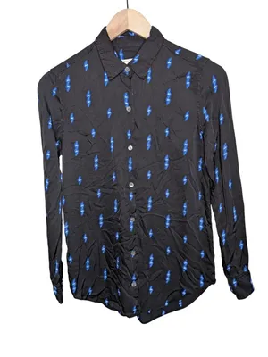 Equipment Femme Black Silk Button-Up Lightning Bolt Print Shirt XS thumbnail 1