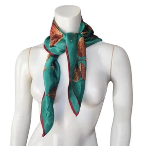 Vintage Green, Red, & Brown Fall Leaves Silk Scarf Bohemian Nature Autumn thumbnail 2
